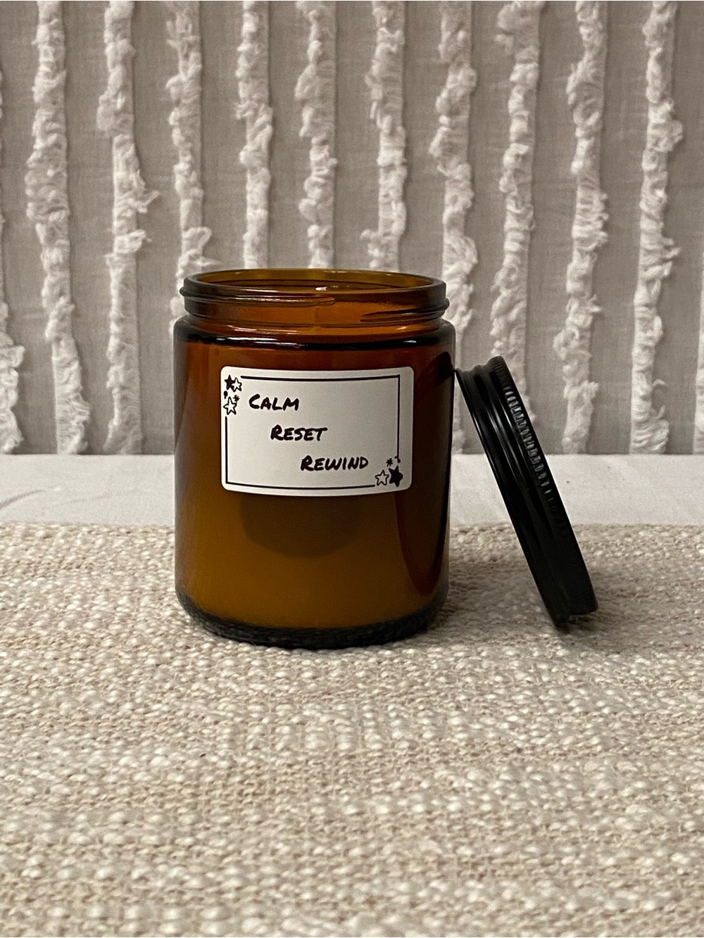 7 oz Amber Glass Organic Candle Jar with Black Lid - Calm Reset Rewind